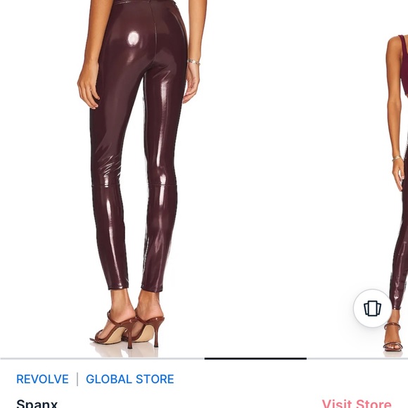 SPANX Faux Patent Leather Leggings in Color Ruby, Size Petite Large - Picture 4 of 8